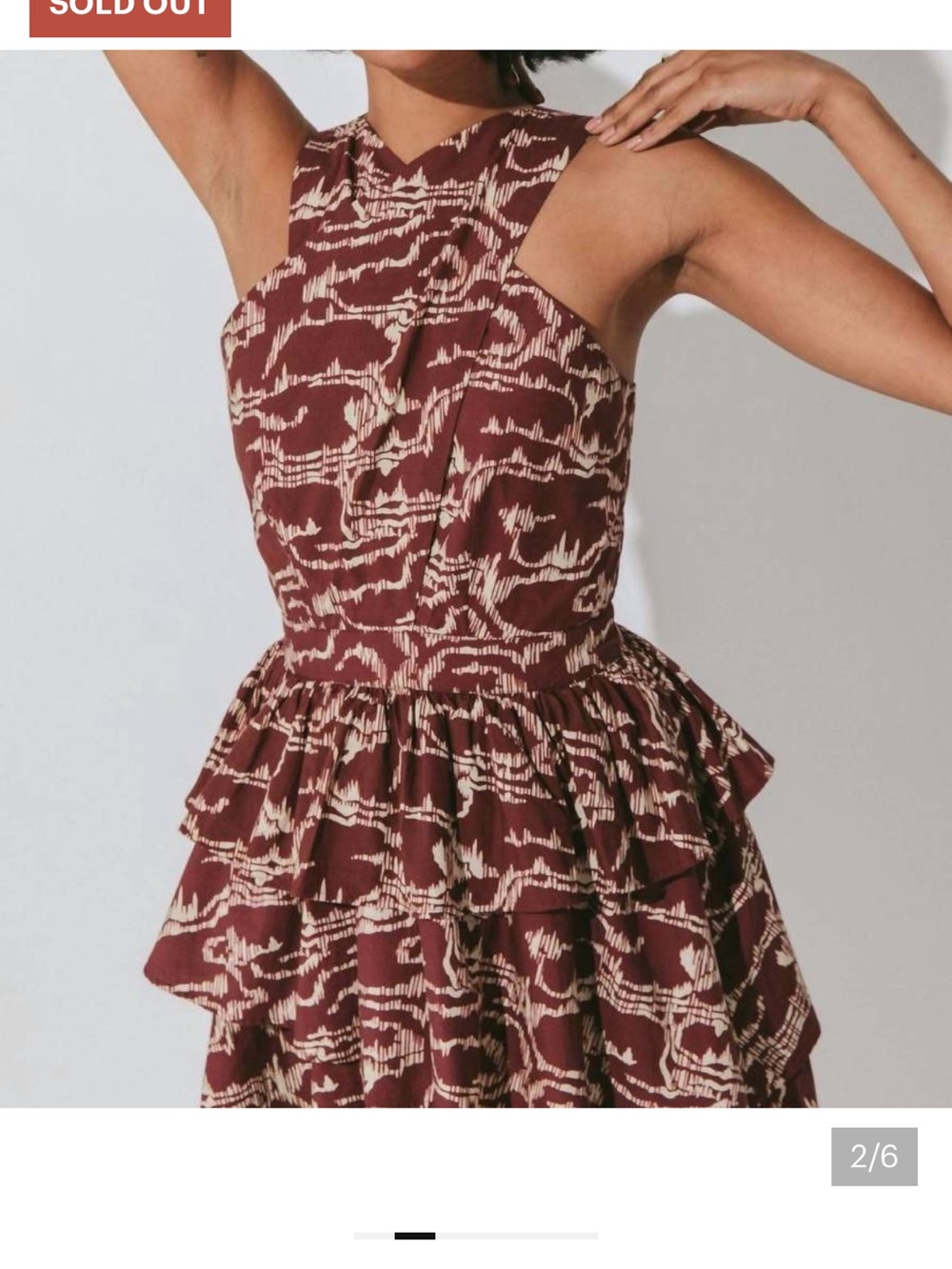 Cleobella Sz M Carson Layered Mini Dress Ikat Brown Asymmetrical Halter Poplin
